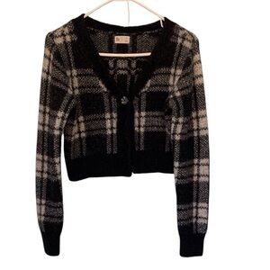 SO Black and Gray Plaid Cardigan